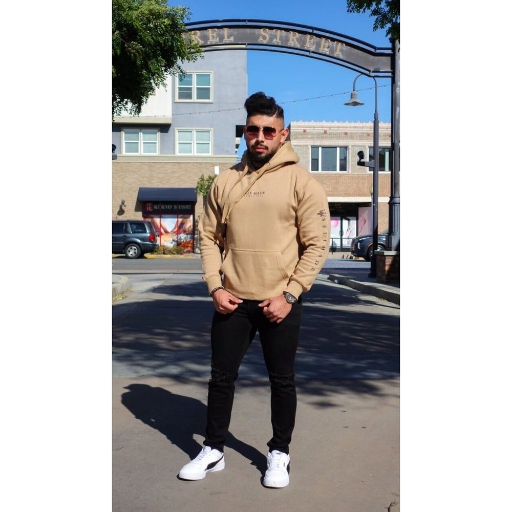 Self Made Athletics Men’s Trident Hoodie Tan & Black Size Medium‎